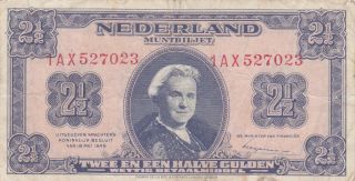 2 1/2 Gulden Fine Banknote From The Netherlands 1945 Pick - 71