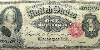 1891 $1 One Dollar “martha” Silver Certificate Currency Note Washington Dc
