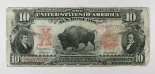 1901 $10 Legal Tender Bison Note Currency Net Fine - Stained,  Holes (076)