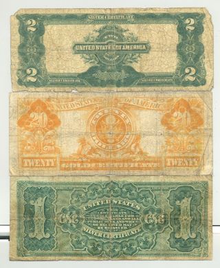 $1 Series 1886 Martha and $2 1899 Silver Certificates,  $20 1922 Gold Certificat 2