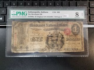1865 $1 Ace - Merchants National Bank Of Indianapolis Indiana Ch 869 - Pmg 8.