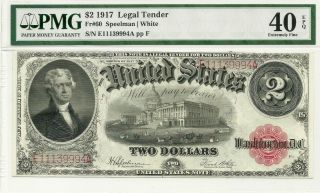 1917 $2 Legal Tender Note Jefferson & Capitol Pmg Extremely Fine 40 Epq