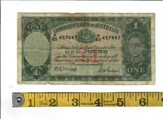 1942 Commonwealth Bank Of Australia Armitage/macfarlane £1 Pound Banknote 457667