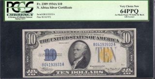 1934 - A $10 Silver Certificate NORTH AFRICA PCGS 64 PPQ Fr 2309 B04193933A 2