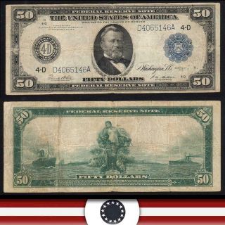 1914 $50 Cleveland Federal Reserve Note Frn Fr 1039a D4065146a