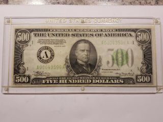 1934 - A $500 Five Hundred Dollar Bill Federal Reserve Note Boston
