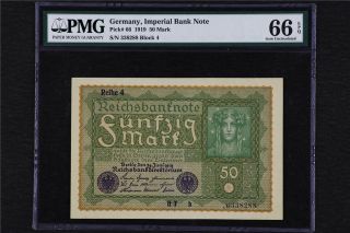 1919 Germany Imperial Bank Note 50 Mark Pick 66 Pmg 66 Epq Gem Unc