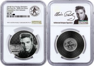 (2018) Elvis Presley Medallion Silver 1 Oz Ngc Ms - 70 - Only 100 With Ana Label