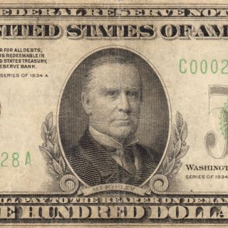 FR.  2202C 1934 - A $500 FIVE HUNDRED DOLLAR BILL FEDERAL RESERVE NOTE PHILADELPHIA 2