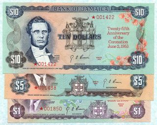 Jamaica 1 - 5 - 10 Dollars 1978 Cs3 Unc