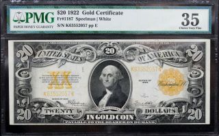1922 $20 Gold Certificate Pmg 35