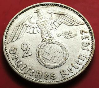 German Paul Von Hindenburg 2 Rm 625 Silver 1937 A