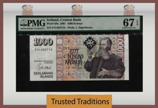 Tt Pk 59a 2001 Iceland Central Bank 1000 Kronur Pmg 67 Epq Gem Unc