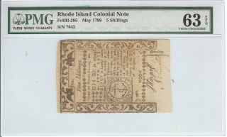 U.  S.  A.  Rhode Inland Colonial Currency Ri - 295 5 Shillings May 1786 Pmg 63epq