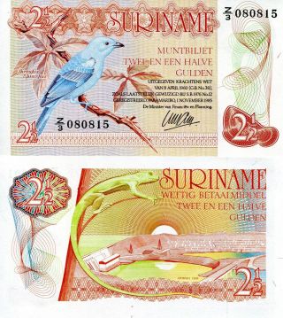 Suriname 2½ Gulden Banknote World Paper Money Currency Pick P119 1985 Bird