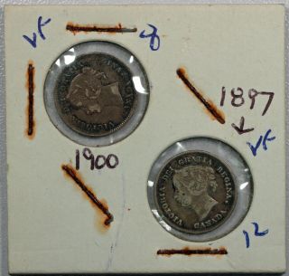 (vl815) 1897 And 1900 Canada 5 Cents Silver Coins Vf