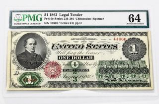 $1.  00 1862 Fr 16c Series 235 - 284 Pmg Certified Choice Uncirculated 64
