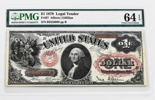 $1.  00 Series 1878 Fr 27 Pmg Certified Choice Uncirculated 64 Epq