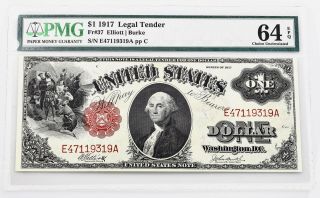 $1.  00 Series 1917 Fr 37 Pmg Certified Choice Uncirculated 64 Epq