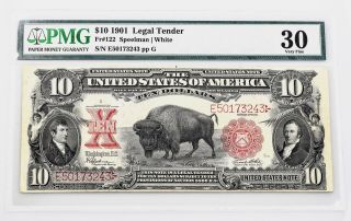 $10.  00 Series 1901 Bison Fr 122 Pmg Certified Very Fine 30