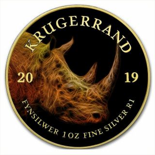 2019 1 Oz Silver The African Big Five Voltaic Rhino Krugerrand Coin,  24k Gold
