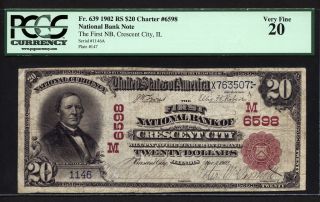 $20 1902 Red Seal First National Bank Of Crescent City,  Illinois Ch 6598 Pcgs 20