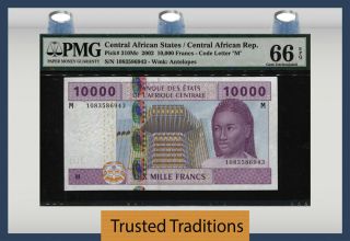 Tt Pk 310mc Central African States /central African Rep 10000 Francs Pmg 66q Gem
