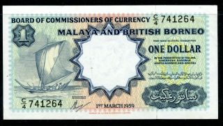 Weeda Malaya & British Borneo 8 1959 $1 Banknote,  Scarce Vf - Xf,  See Scans