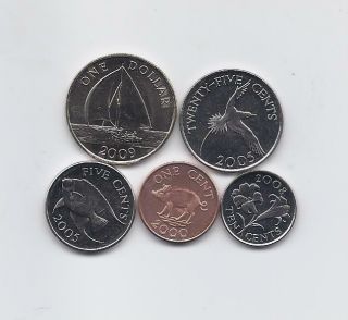 Bermuda 2000 - 2009 Five Coins Set: Pig,  Fish,  Flower,  Bird,  Ship