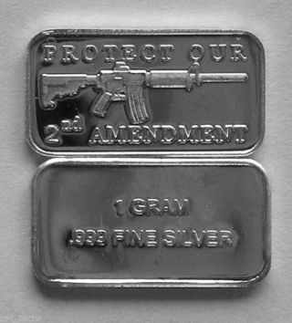 (100) 1 Gram.  999 Pure Silver Ar - 15 2nd Amendment Bars