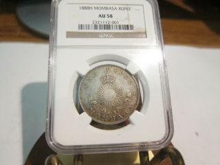Mombasa British East Africa Silver Rupee 1888 H Ngc 2321112 001 Au 58