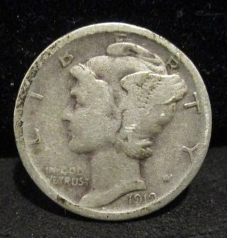 1919 - S Mercury Silver Dime - Fine Enn Coins