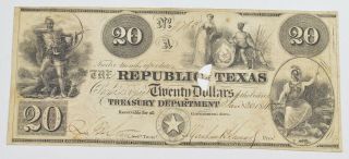 1840 $20 Republic Of Texas Cancelled Large Size Obsolete Note - Cr.  A6 2657