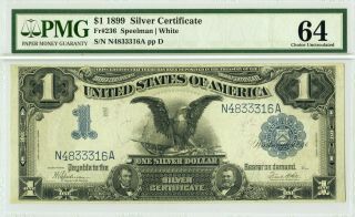 1899 $1 Silver Certificate Black Eagle Pmg 64 Choice Uncirculated Fr 236