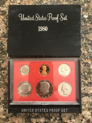 1980 - S United States Proof Set Box Us 5 Coins