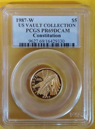 1987 - W $5 Proof Gold Coin Constitution - Pcgs Pr69 Dcam Constitution