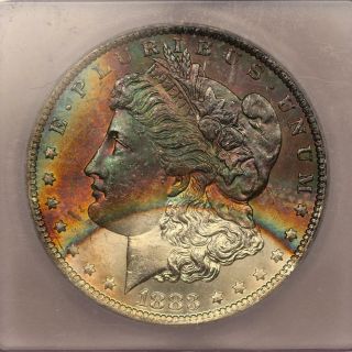 1883 - O Morgan Silver Dollar Icg Ms65 Vibrant Rainbow Toning