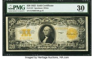 1922 $20 Gold Certificate Fr - 1187 - Graded Pmg 30 Epq - Very Fine