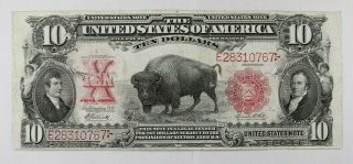 1901 $10 Legal Tender Bison Note Currency Red Seal Net Fine - Holes (767)