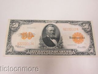 Us $50 Fifty Dollar Bill Gold Certificate Series 1922 Seal Large Note Grant