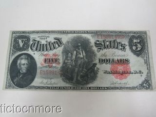 Us $5 Five Dollar Bill 1907 Series " Woodchopper " Red Seal Large Note