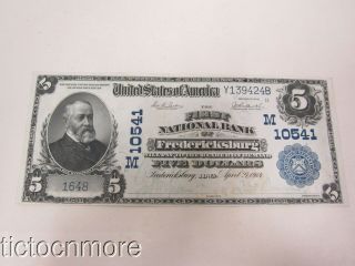 Us $5 Five Dollar Bill First National Bank Fredericksburg Iowa 1902 Large Note