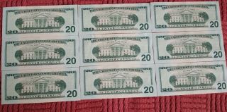 $20 STAR NOTE LOW SERIAL NUMBER 9 $20 CONSECUTIVE DOLLAR BILLS - 2013 L12 E1 2