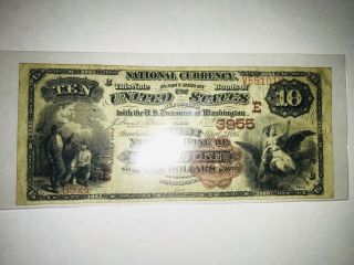 1895 $10 Brown Back The First National Bank Of Nanticoke,  Pa Tough Brown Back