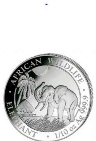 2017 1/10 Oz Somalian Silver Elephant Coin (bu) African Wildlife Series.