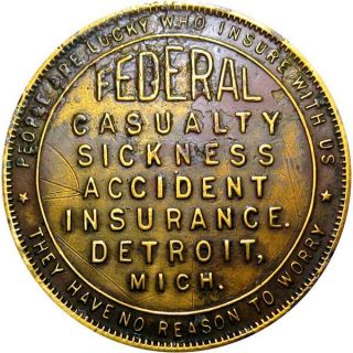 Detroit Michigan Good Luck Swastika Token Federal Casualty Insurance