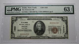 $20 1929 Delhi York Ny National Currency Bank Note Bill Ch.  1323 Unc63epq