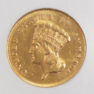 1874 $3 Three Dollar Gold Princess Head Indian Coin AU 58 NGC 1506219 - 003 2