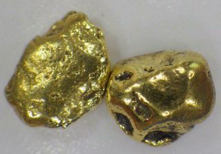 Gold Nuggets (2) Alaskan Natural Placer 3.  043 Grams Hope Creek High Purity
