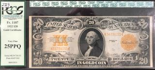 Fr.  1187 $20 1922 Gold Certificate Pcgs Very Fine 25ppq.